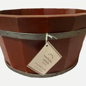 RARE NWT Pottery Barn Wood Bucket Catchalls RED | 11" x 5.5” Barrel Style Decor